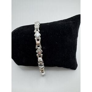 Designer Peruvian Sterling Silver 950 and 18K Gold Inlay Bracelet - 7.5”